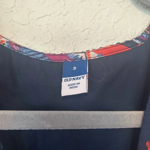 Boho Old Navy Waist-Defined V-Neck Midi Dress Blue Aztec Geometric Print - Picture 6 of 10